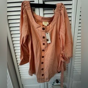Maeve by Anthropologie Women's S/S Belted Scoop-Neck Top JS7 Peach Size 2 NWT
